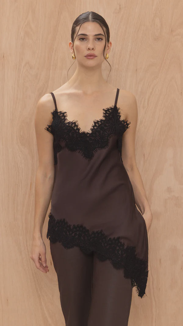 Charli Blake Top With Lace - Chocolate