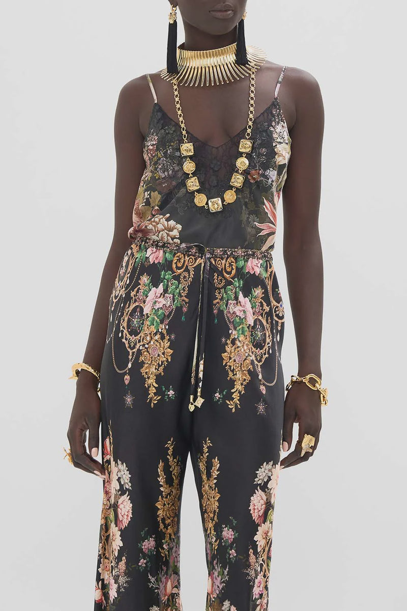 Camilla Dynasty Daze V-Neck Bias Cami with Lace and Embroidery