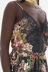 Camilla Dynasty Daze V-Neck Bias Cami with Lace and Embroidery