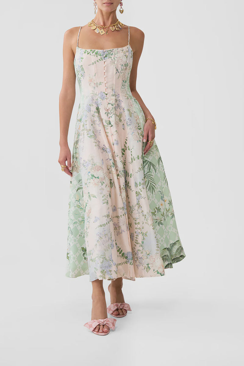 Camilla Palacio Playground Corset Dress with Long Flared Skirt