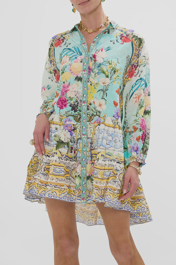 Camilla Gardens Of Queluz Long Sleeve Tiered Short Dress
