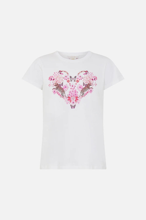 Camilla Botanical Novella Slim Fit Round Neck T-Shirt - White/Pink