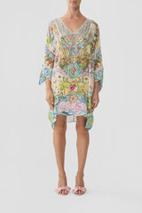 Camilla Just Coasting Tie Sleeve Short V Neck Kaftan