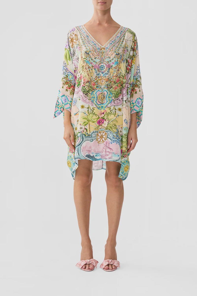 Camilla Just Coasting Tie Sleeve Short V Neck Kaftan