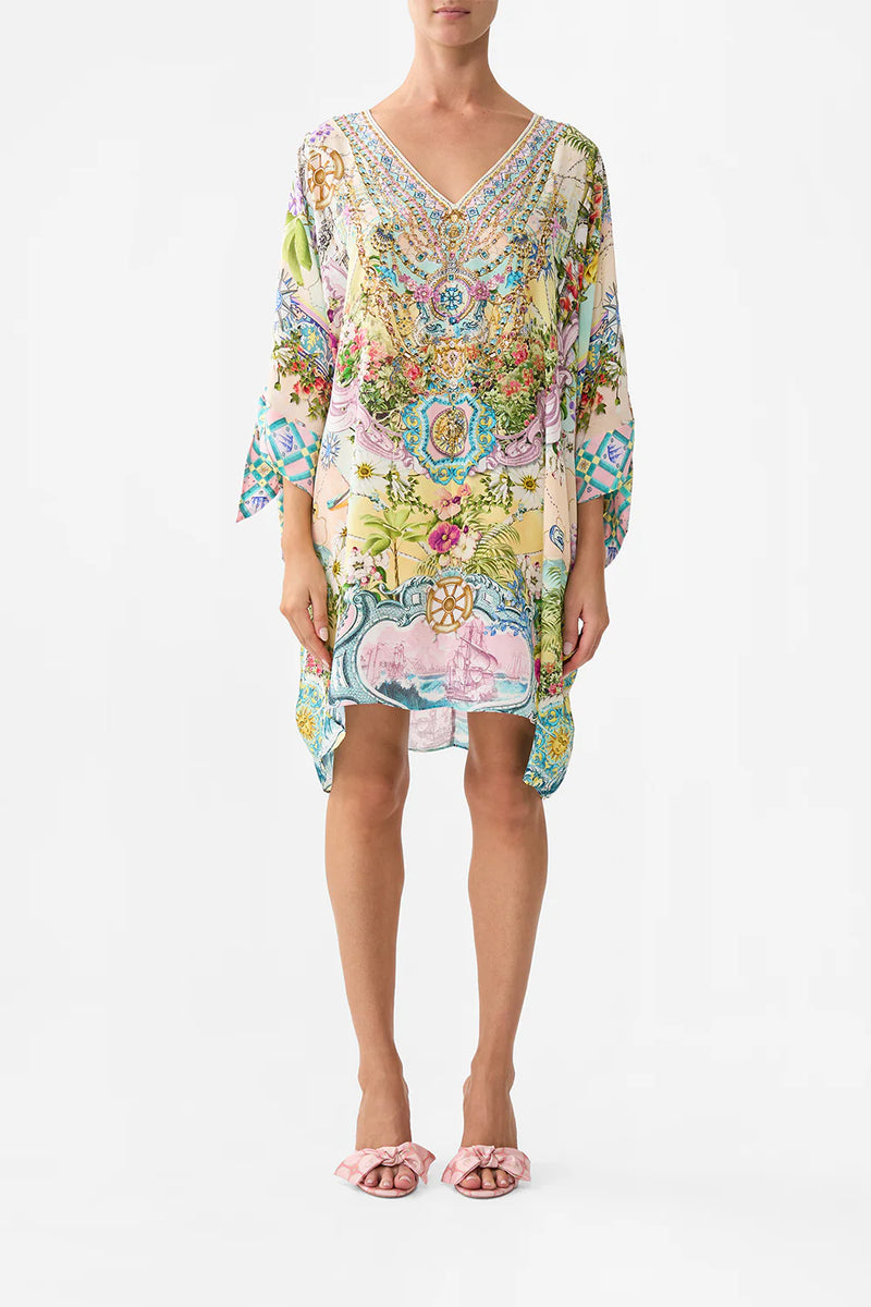 Camilla Just Coasting Tie Sleeve Short V Neck Kaftan
