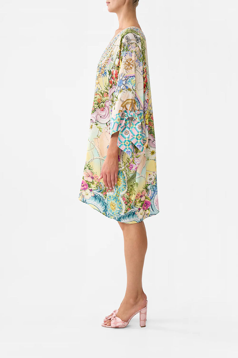 Camilla Just Coasting Tie Sleeve Short V Neck Kaftan