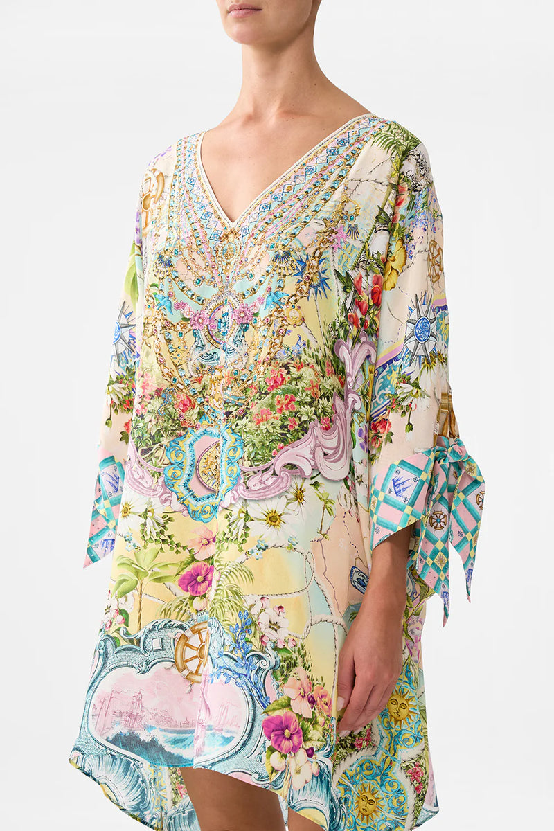 Camilla Just Coasting Tie Sleeve Short V Neck Kaftan