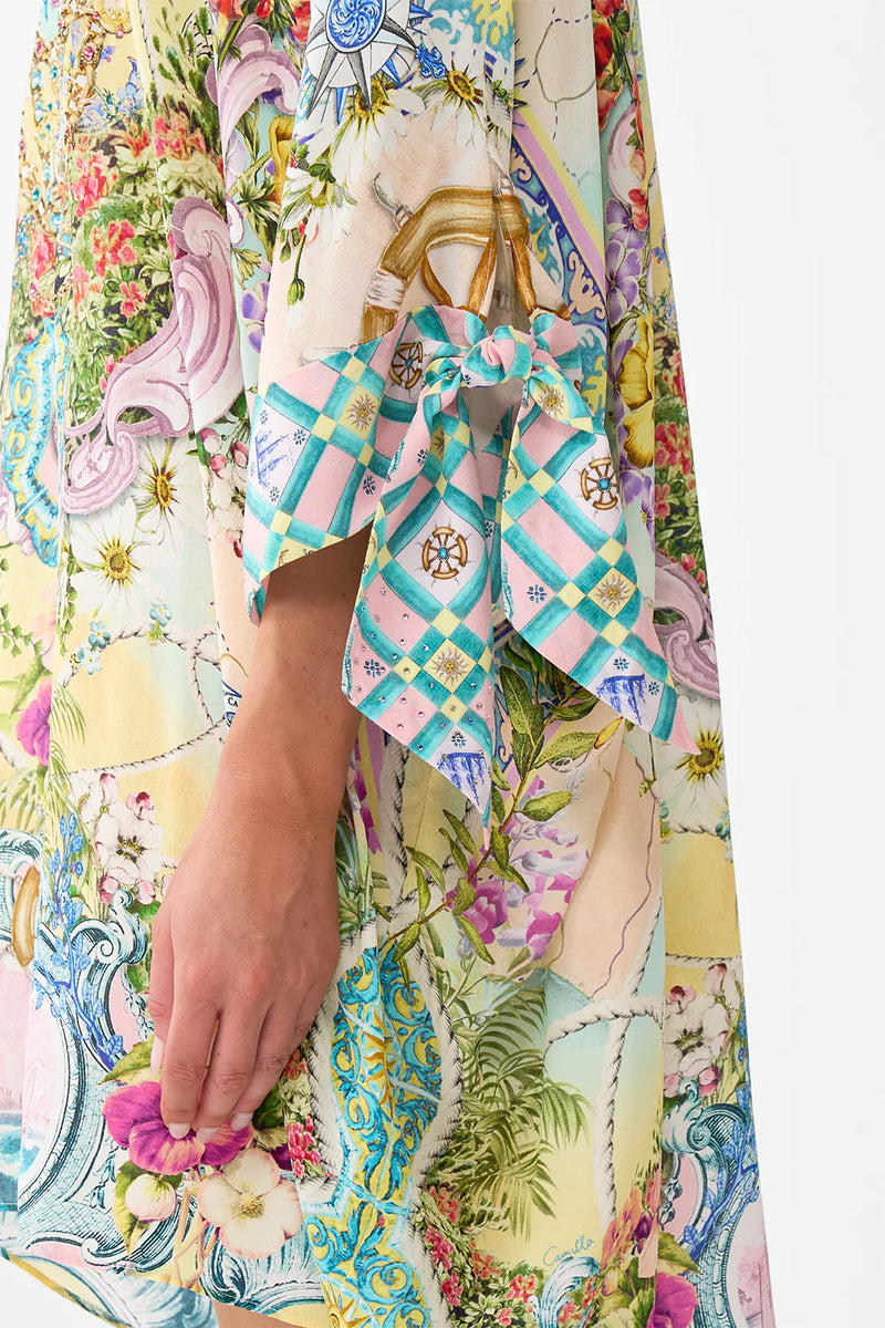 Camilla Just Coasting Tie Sleeve Short V Neck Kaftan