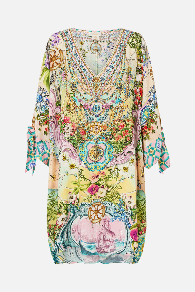 Camilla Just Coasting Tie Sleeve Short V Neck Kaftan
