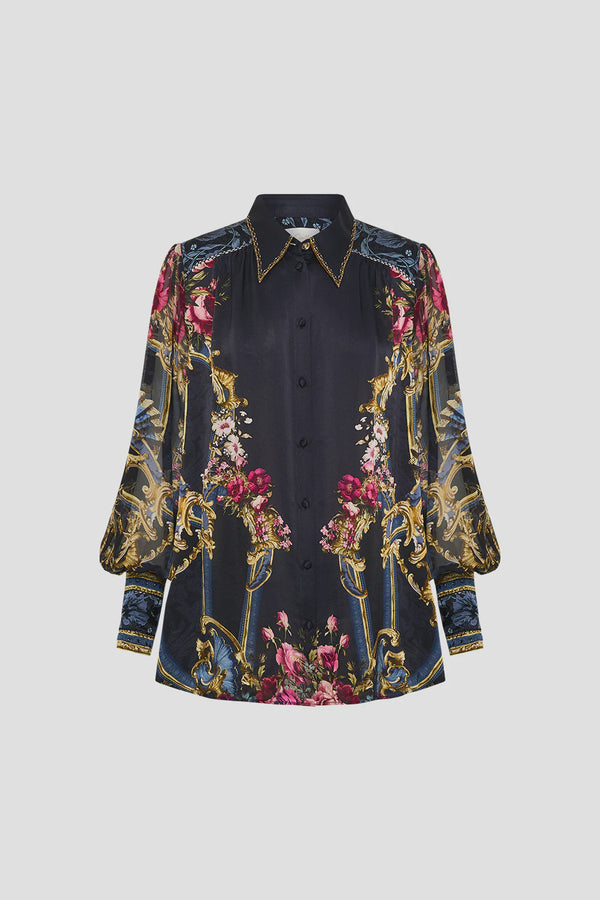 Camilla Ornate on a Plate Button Through Blouson Sleeve Blouse