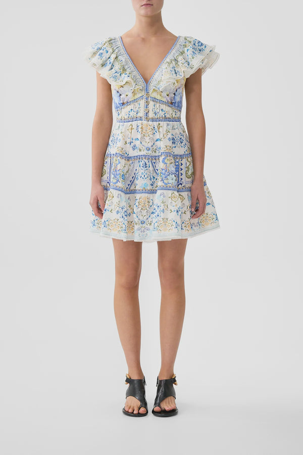 Camilla My Homespun Heart Tiered Short Dress With Neck Frill