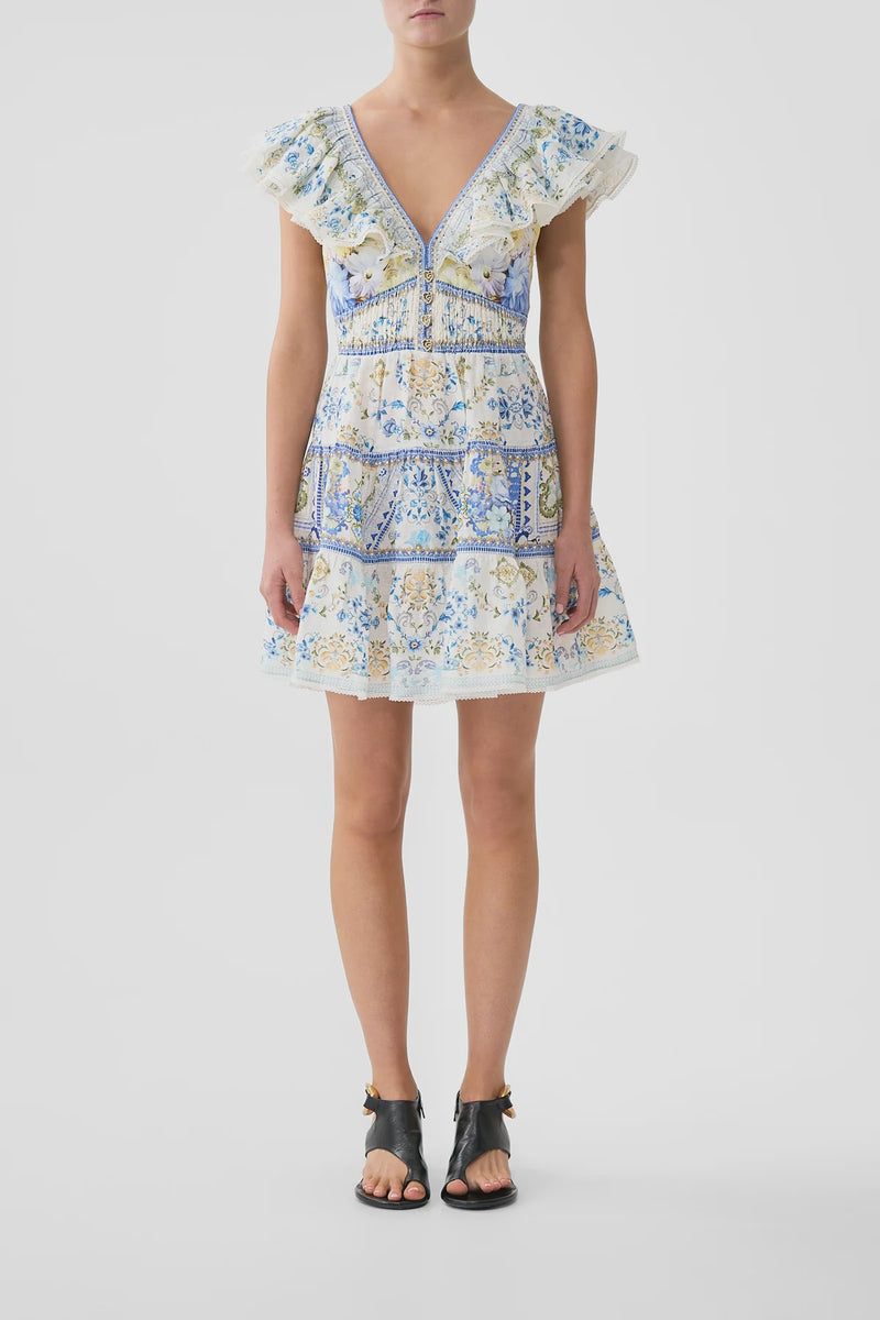 Camilla My Homespun Heart Tiered Short Dress With Neck Frill