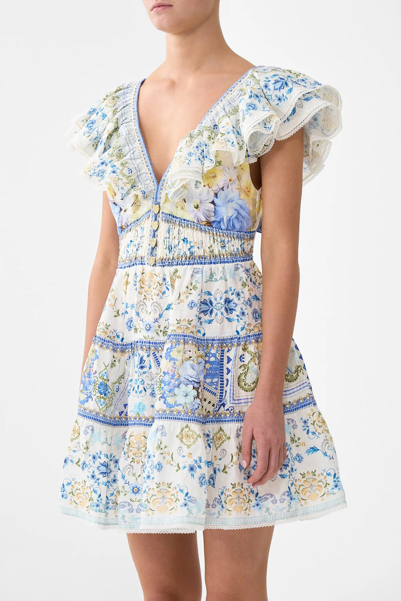 Camilla My Homespun Heart Tiered Short Dress With Neck Frill