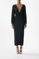 Camilla Ottoman Elegance Waisted Draped Jersey Dress