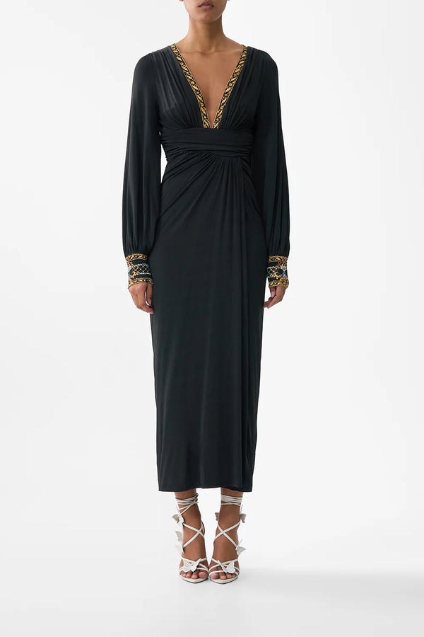Camilla Ottoman Elegance Waisted Draped Jersey Dress