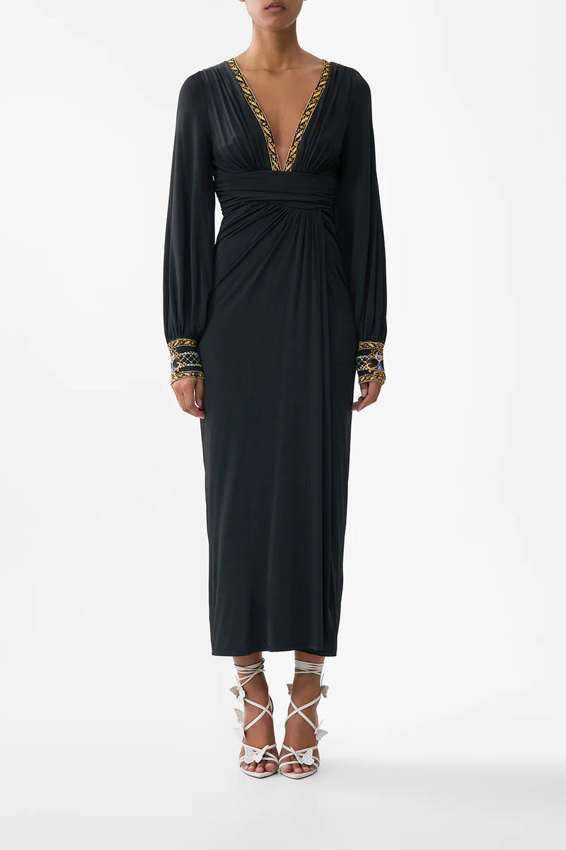 Camilla Ottoman Elegance Waisted Draped Jersey Dress