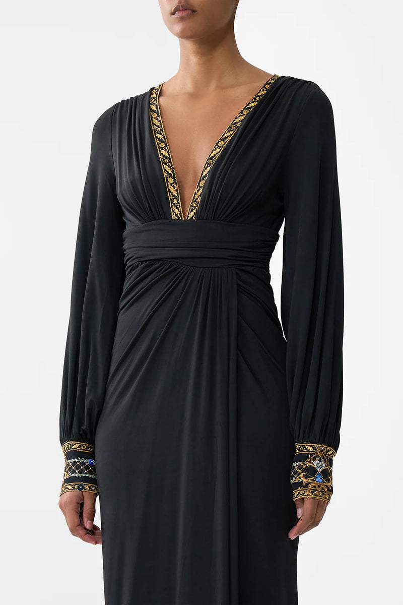 Camilla Ottoman Elegance Waisted Draped Jersey Dress