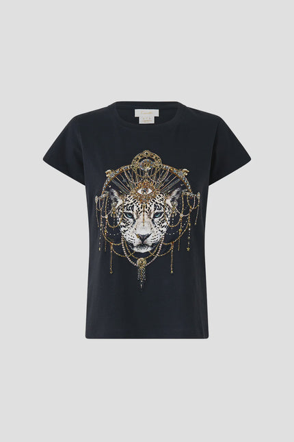 Camilla Feline Folklore Slim Fit Round Neck T-Shirt - Black