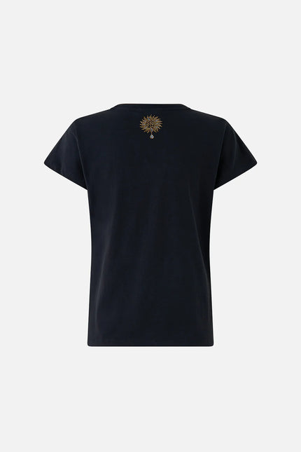 Camilla Feline Folklore Slim Fit Round Neck T-Shirt - Black