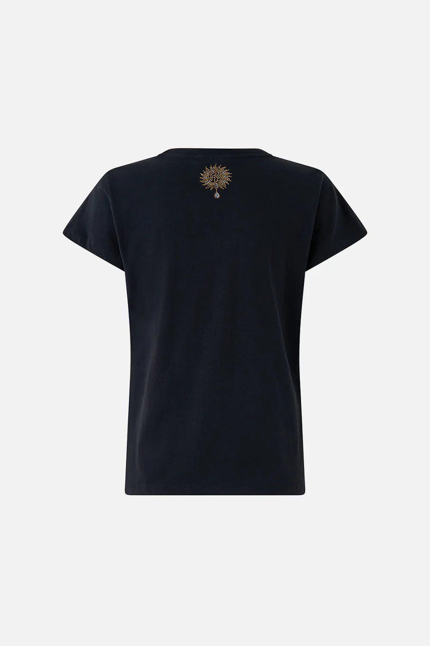 Camilla Feline Folklore Slim Fit Round Neck T-Shirt - Black
