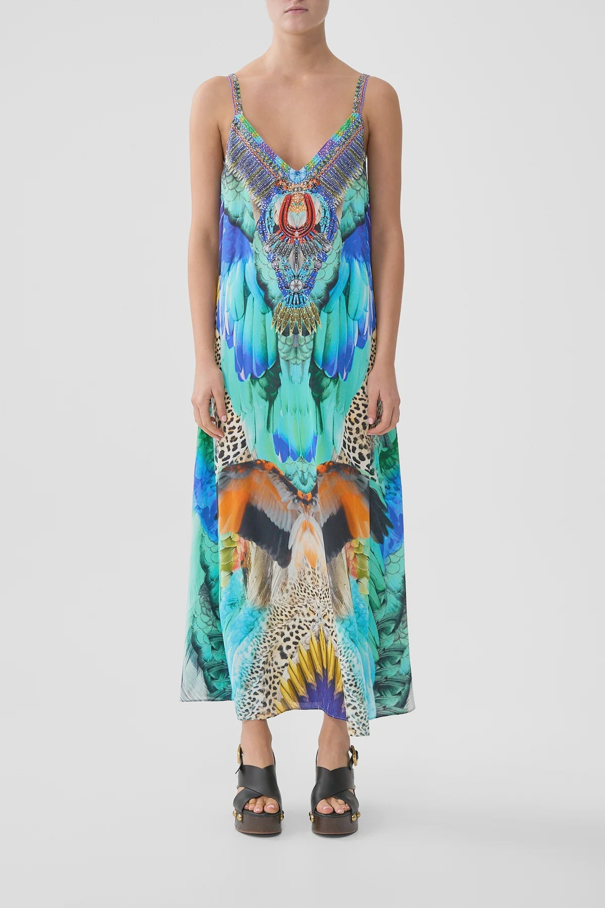 Camilla Jungle Flight V-Neck Midi Slip Dress