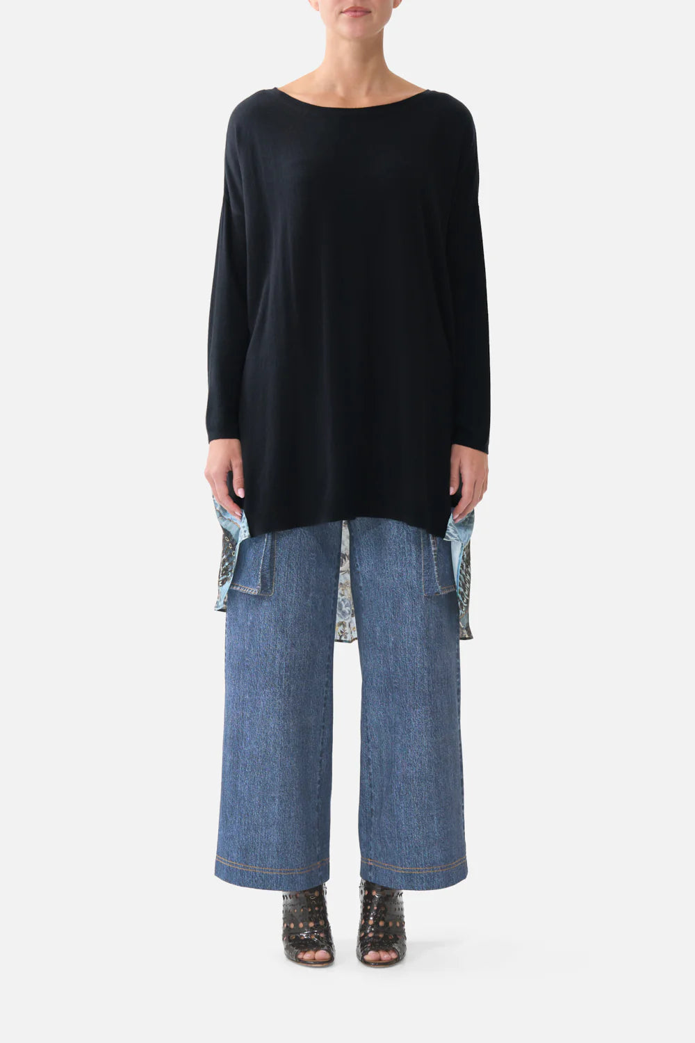 Camilla Fiesta Seiesta Repeat Knit Jumper with Pleated Silk Back