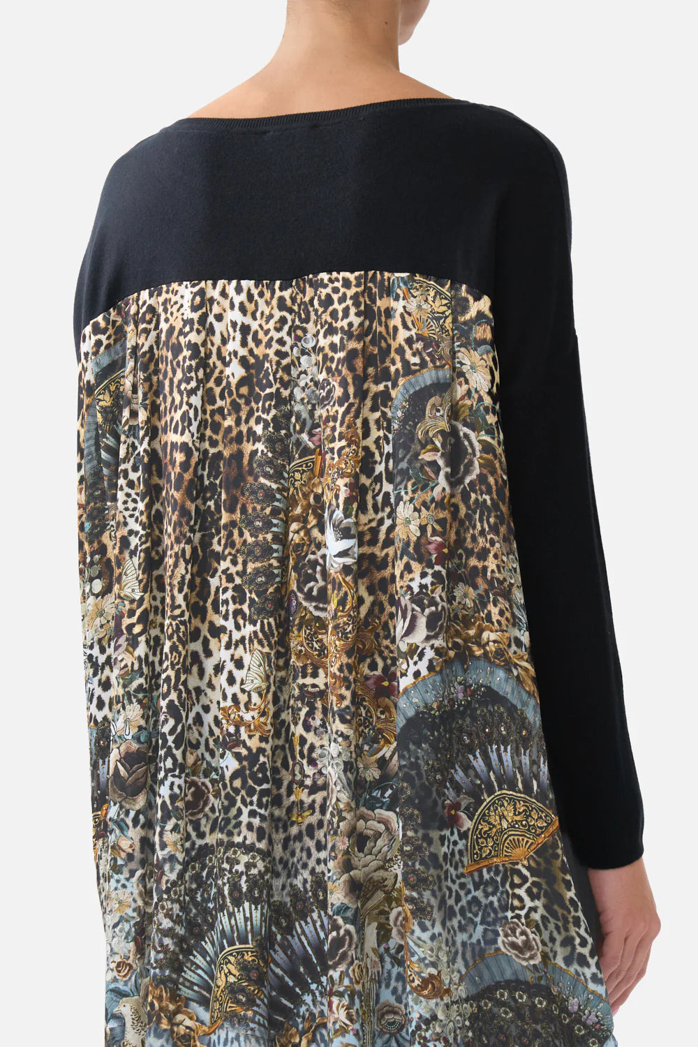 Camilla Fiesta Seiesta Repeat Knit Jumper with Pleated Silk Back