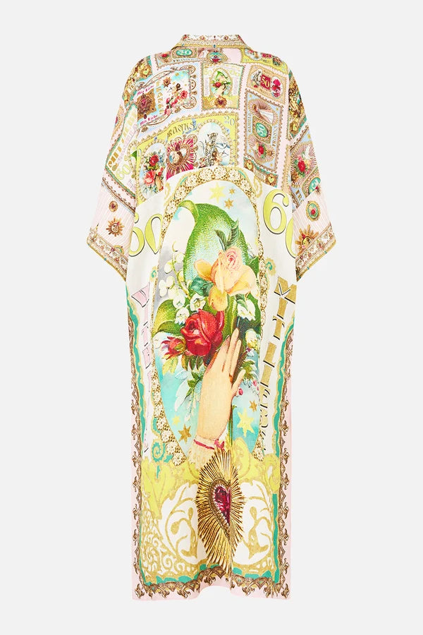 Camilla Painted Prayers Deep V Neck Kaftan with Curved Seam