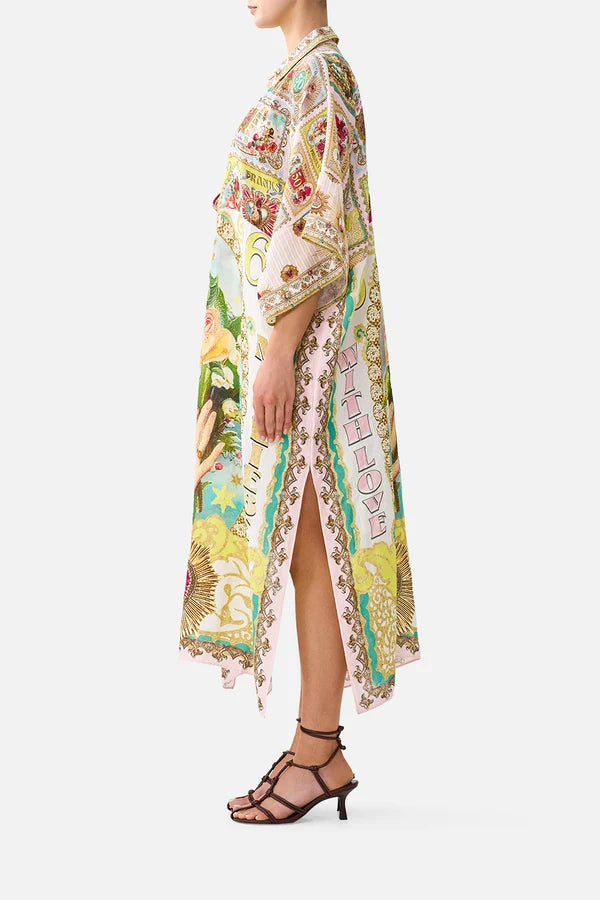 Camilla Painted Prayers Deep V Neck Kaftan with Curved Seam