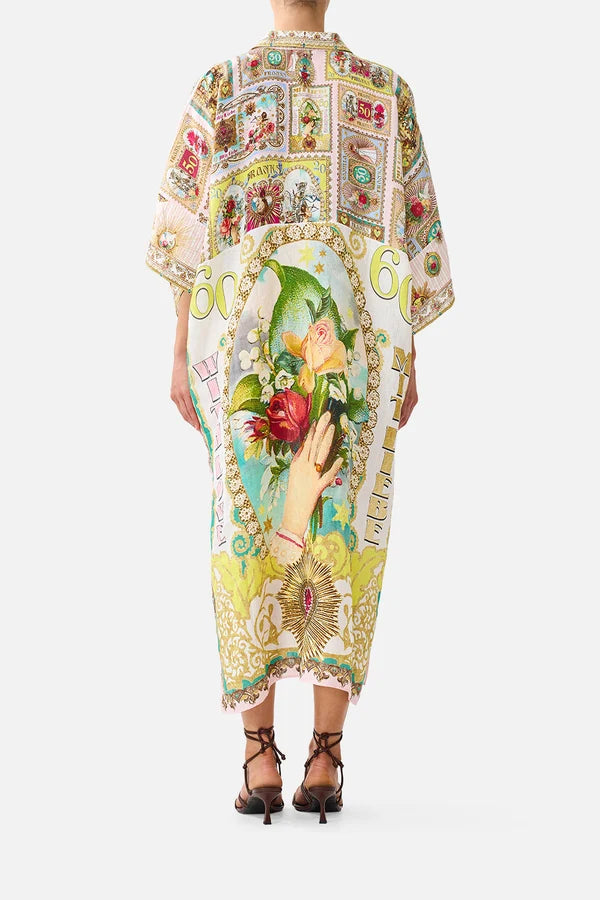 Camilla Painted Prayers Deep V Neck Kaftan with Curved Seam
