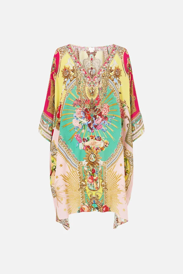 Camilla Painted Prayers Tie Sleeve Short V Neck Kaftan