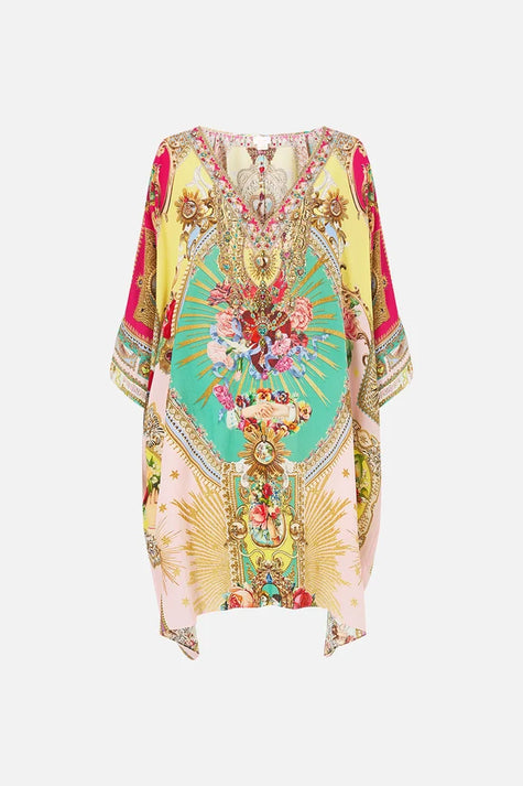 Camilla Painted Prayers Tie Sleeve Short V Neck Kaftan