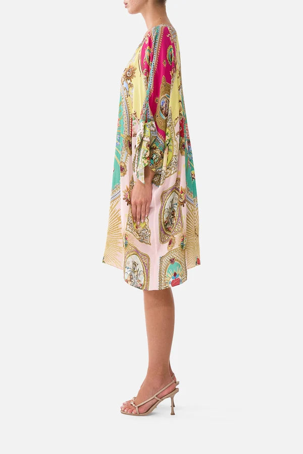 Camilla Painted Prayers Tie Sleeve Short V Neck Kaftan