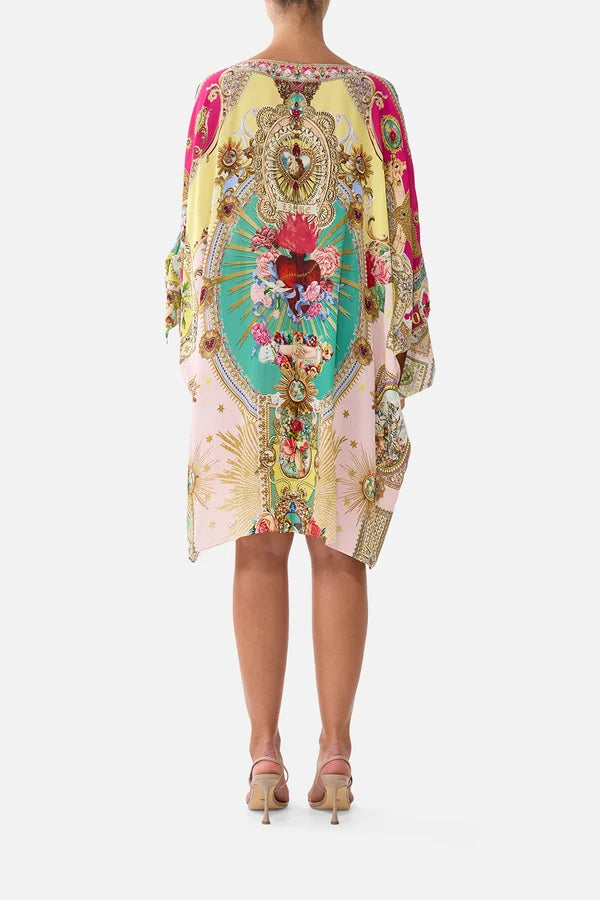 Camilla Painted Prayers Tie Sleeve Short V Neck Kaftan