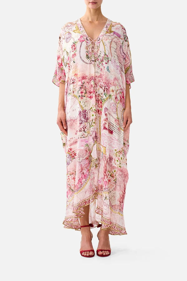 Camilla Journal De Voyage Lace Up Kaftan with Hem Ruffle