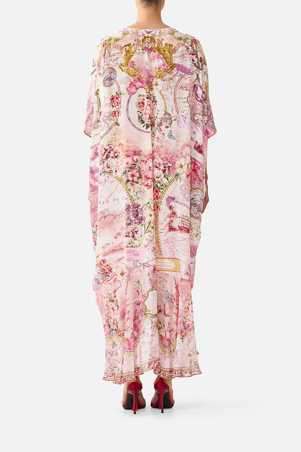 Camilla Journal De Voyage Lace Up Kaftan with Hem Ruffle