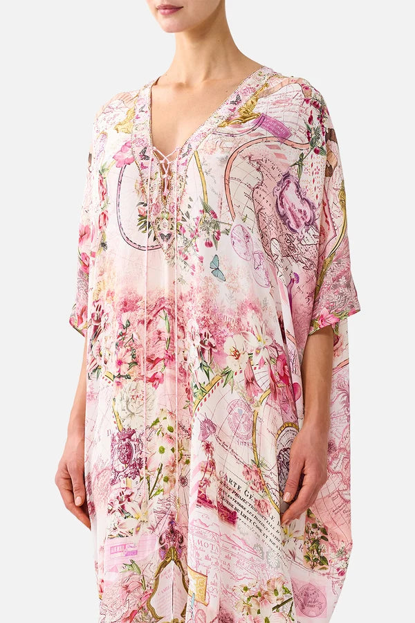 Camilla Journal De Voyage Lace Up Kaftan with Hem Ruffle
