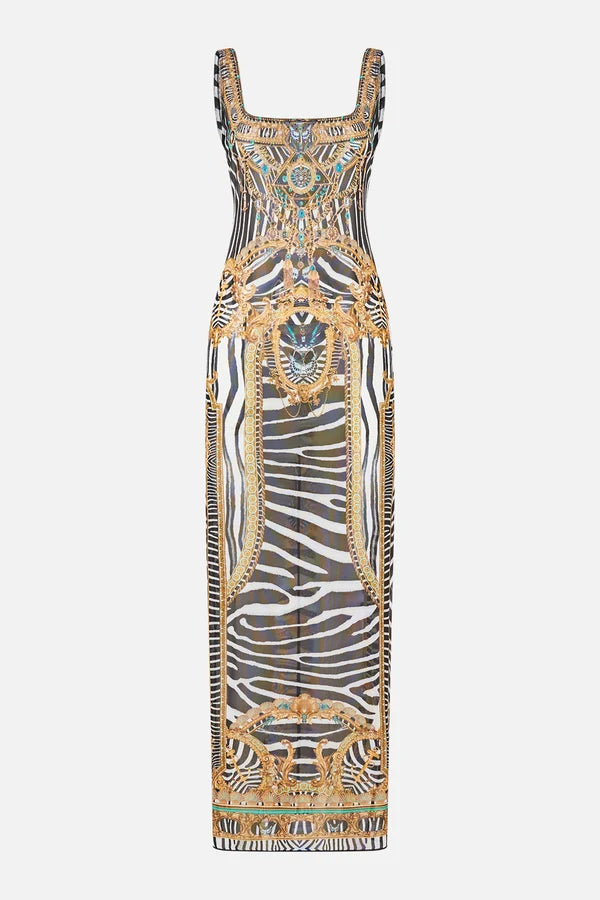 Camilla Zig Zag Zoo Square Neck Beach Maxi Dress with Low Back