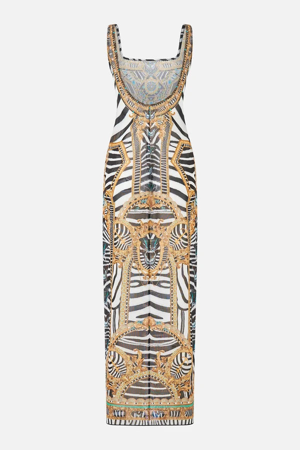 Camilla Zig Zag Zoo Square Neck Beach Maxi Dress with Low Back