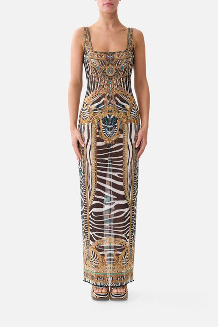 Camilla Zig Zag Zoo Square Neck Beach Maxi Dress with Low Back