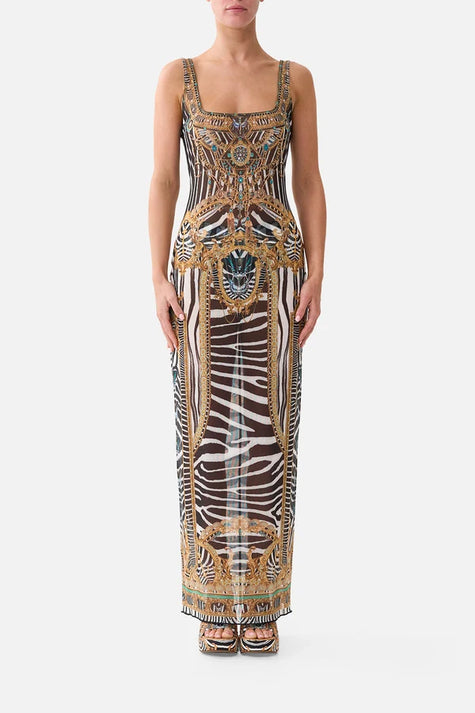 Camilla Zig Zag Zoo Square Neck Beach Maxi Dress with Low Back