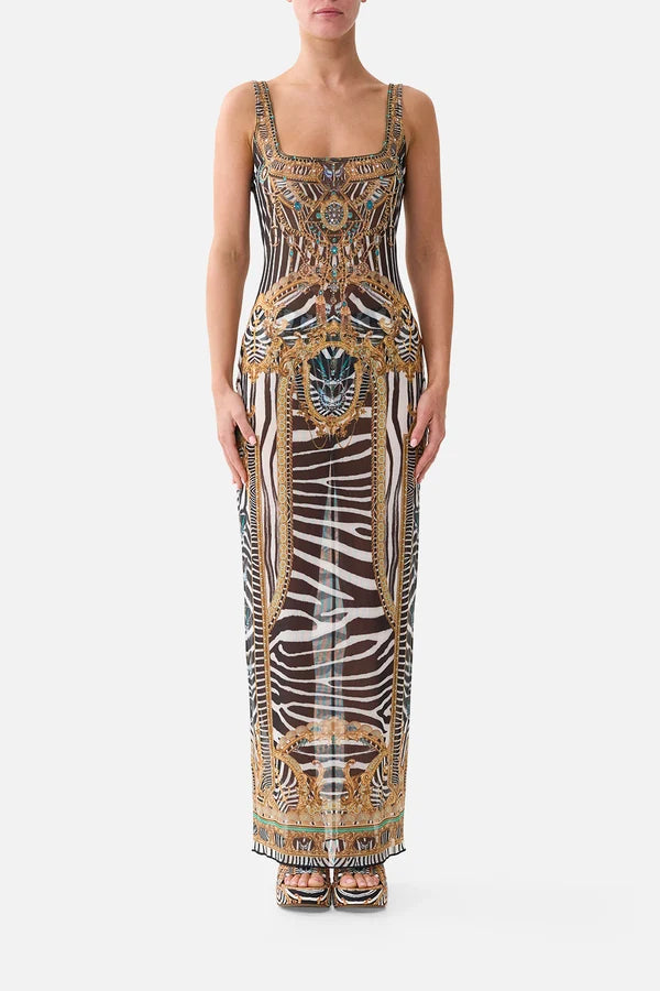 Camilla Zig Zag Zoo Square Neck Beach Maxi Dress with Low Back