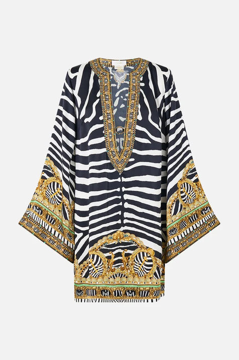 Camilla Zig Zag Zoo Deep V Neck Hardware Short Kaftan