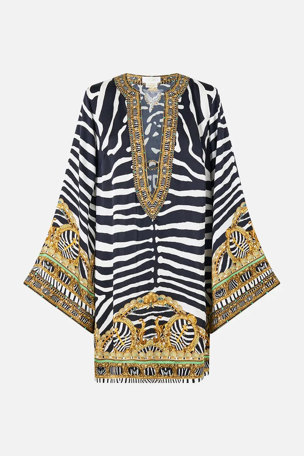 Camilla Zig Zag Zoo Deep V Neck Hardware Short Kaftan