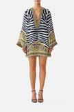 Camilla Zig Zag Zoo Deep V Neck Hardware Short Kaftan