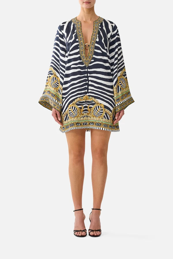 Camilla Zig Zag Zoo Deep V Neck Hardware Short Kaftan