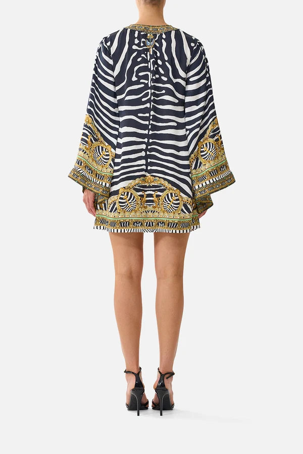 Camilla Zig Zag Zoo Deep V Neck Hardware Short Kaftan