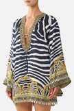 Camilla Zig Zag Zoo Deep V Neck Hardware Short Kaftan