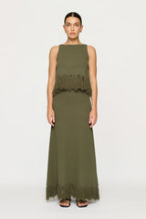CLEA Clarissa Fringe Knit Skirt - Hunter