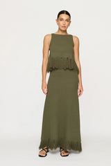 CLEA Clarissa Fringe Knit Skirt - Hunter